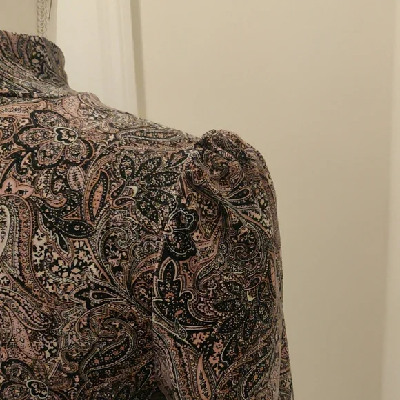 Paisley Pink/Black Soft Stretch Dress Elegant Floral Long Sleeve Dress XS - Picture 6 of 8